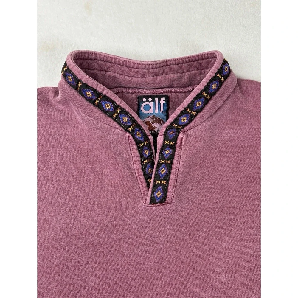 Älf Vintage Sweatshirt USA Made Pink Mock Neck Pullover Size Large